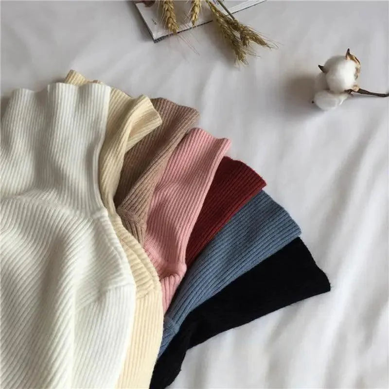 Pull épais femme automne hiver style vintage en maille côtelée col roulé manches longues coupe ajustée doux et chaud