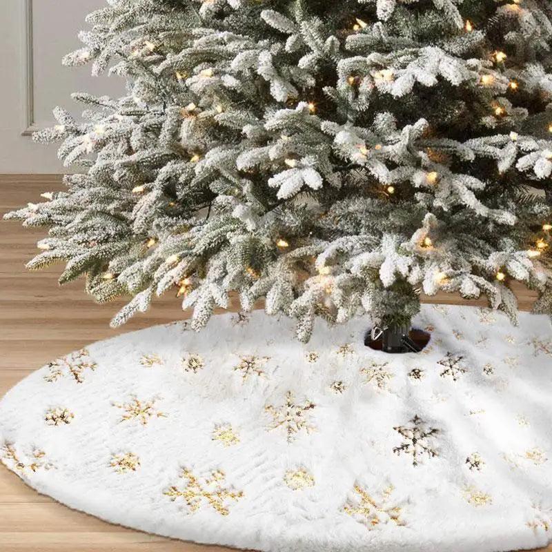 Tapis en forme de flocon de neige pour sapin de Noël, jupe en fourrure blanche pour sapin de Noël, décorations de Noël pour la maison.