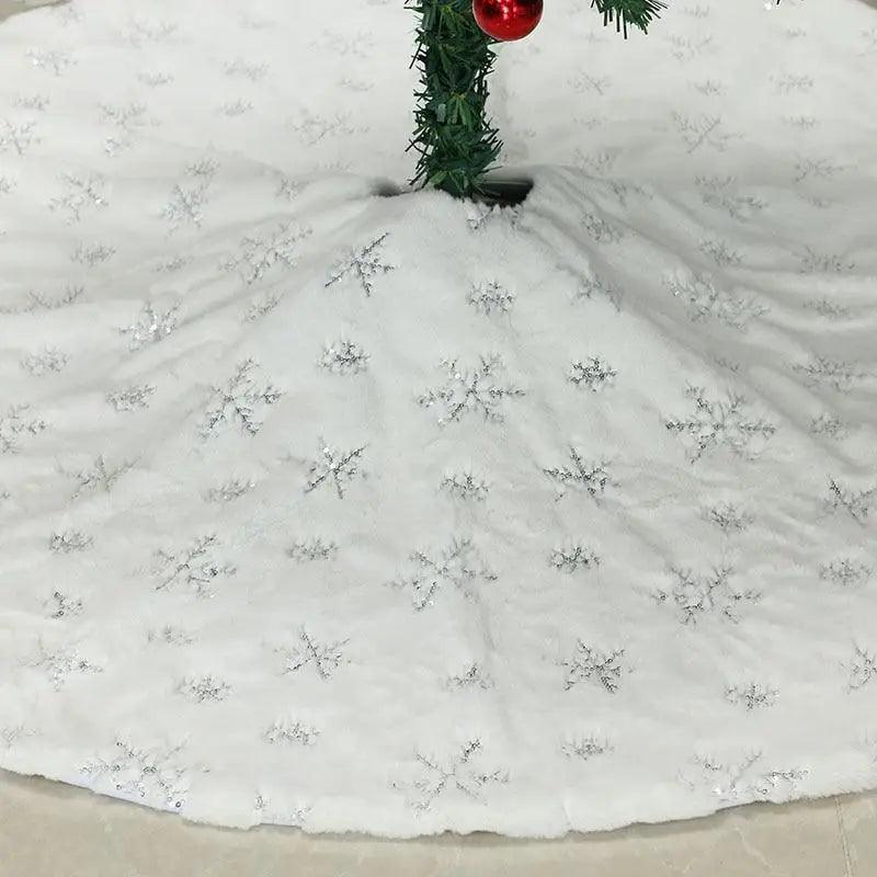 Tapis en forme de flocon de neige pour sapin de Noël, jupe en fourrure blanche pour sapin de Noël, décorations de Noël pour la maison.