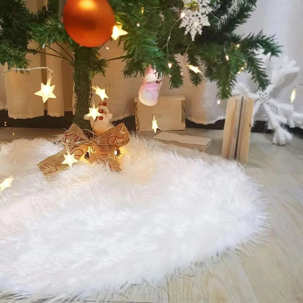 Tapis en forme de flocon de neige pour sapin de Noël, jupe en fourrure blanche pour sapin de Noël, décorations de Noël pour la maison.