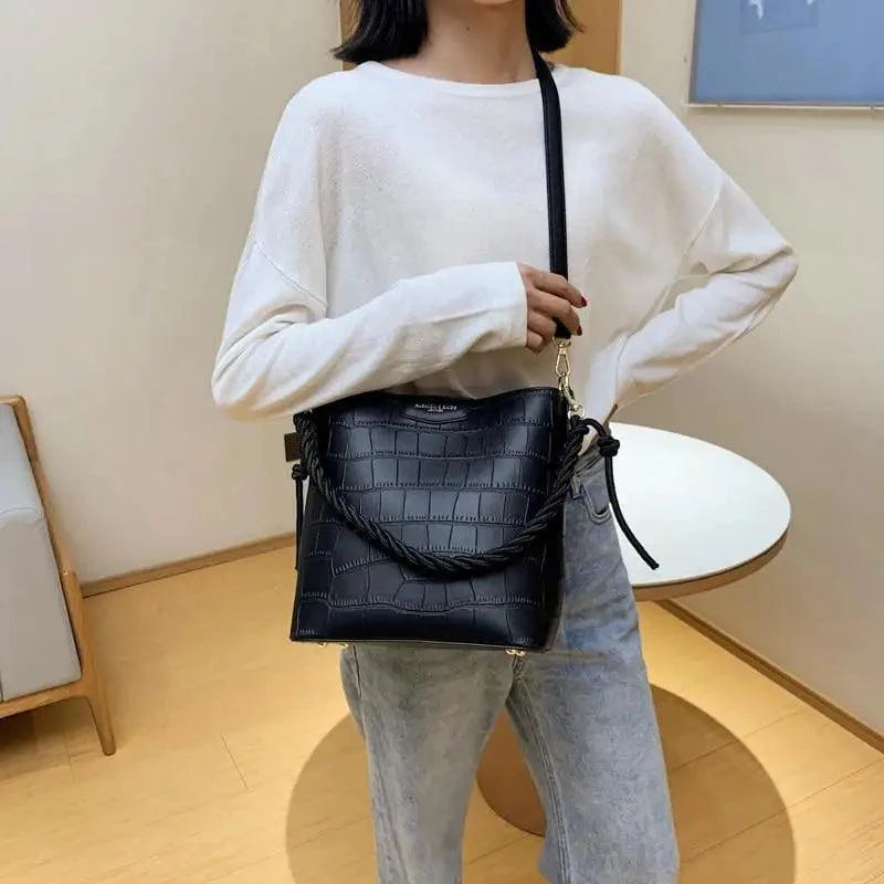 Sac à main seau pour femmes de style vintage, sac à bandoulière à motif de pierre, pour dames, sac féminin en bandoulière