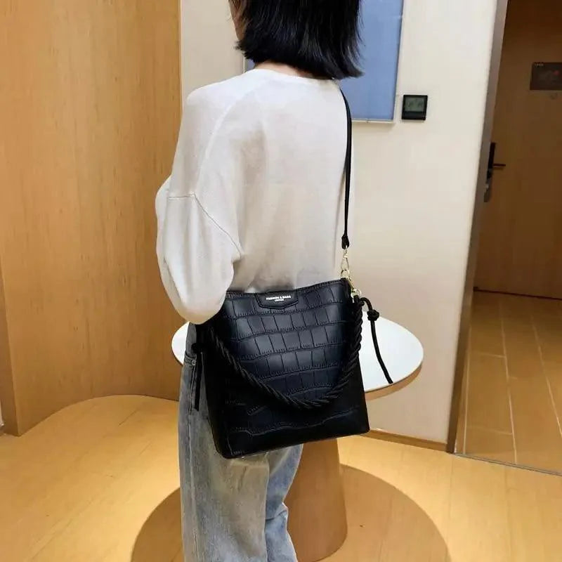 Sac à main seau pour femmes de style vintage, sac à bandoulière à motif de pierre, pour dames, sac féminin en bandoulière
