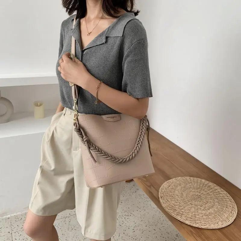 Sac à main seau pour femmes de style vintage, sac à bandoulière à motif de pierre, pour dames, sac féminin en bandoulière