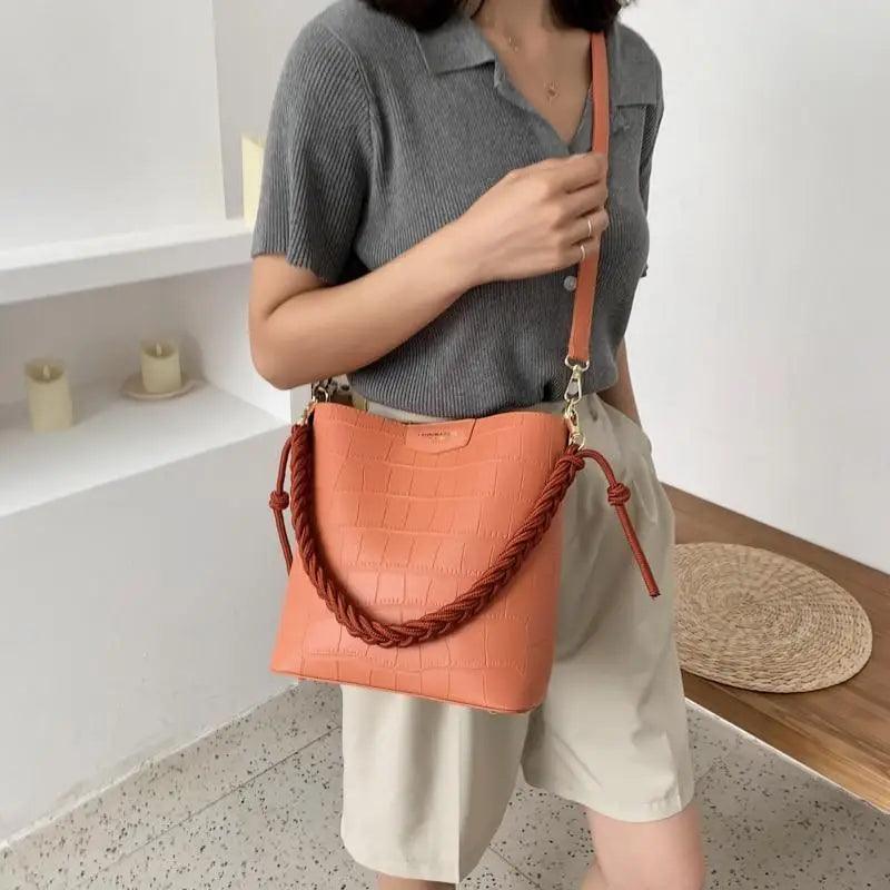 Sac à main seau pour femmes de style vintage, sac à bandoulière à motif de pierre, pour dames, sac féminin en bandoulière