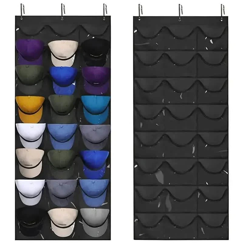 Présentoir mural ou à suspendre pour casquettes de baseball, 24 poches profondes et 3 crochets