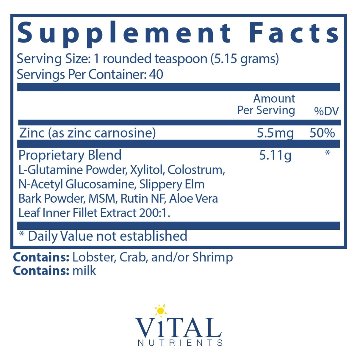 Vital Nutrients Poudre de réparation gastro-intestinale 168 ou 208 grammes