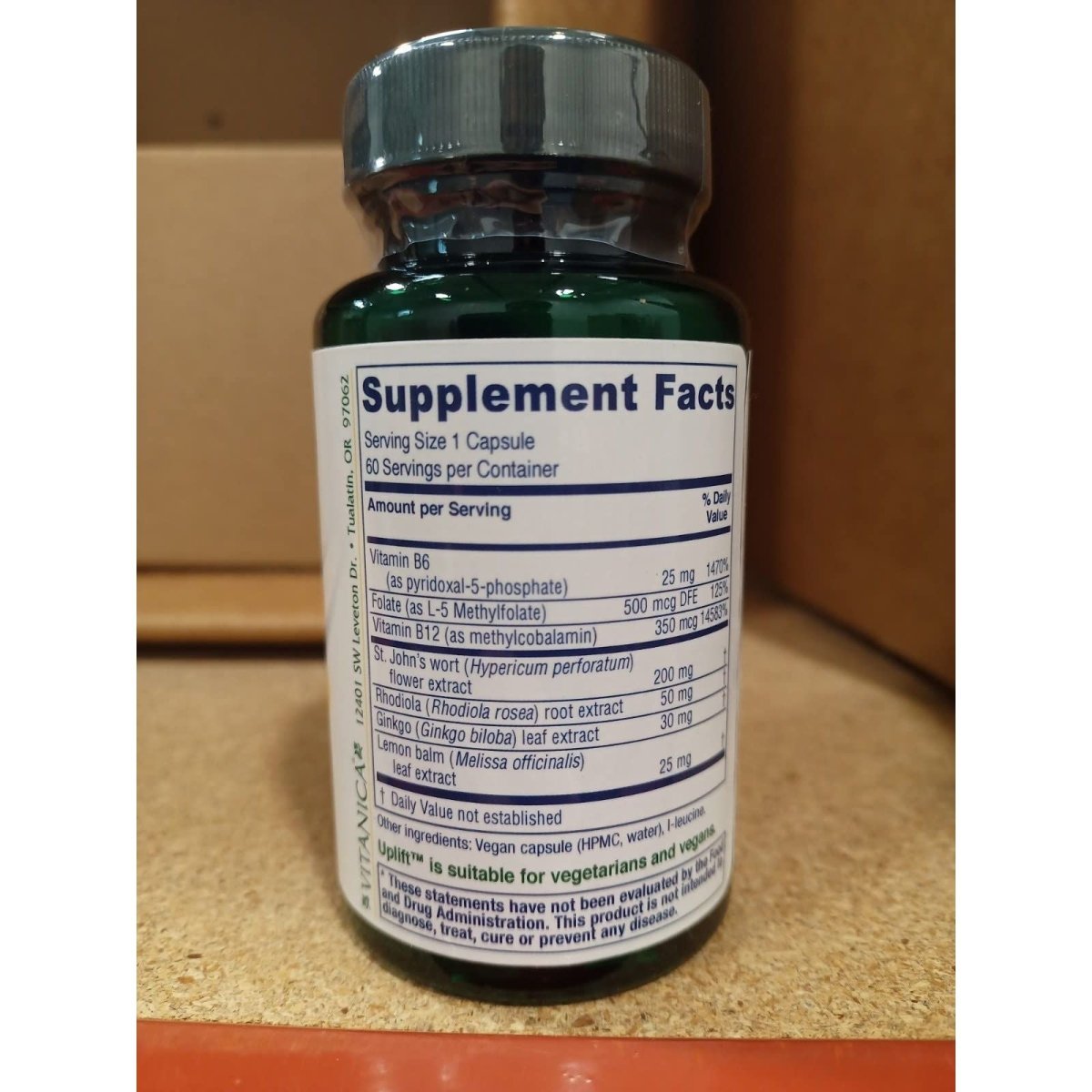 Vitanica Uplift, Soutien de l'humeur et émotionnel, Vegan/Végétarien, 60 gélules