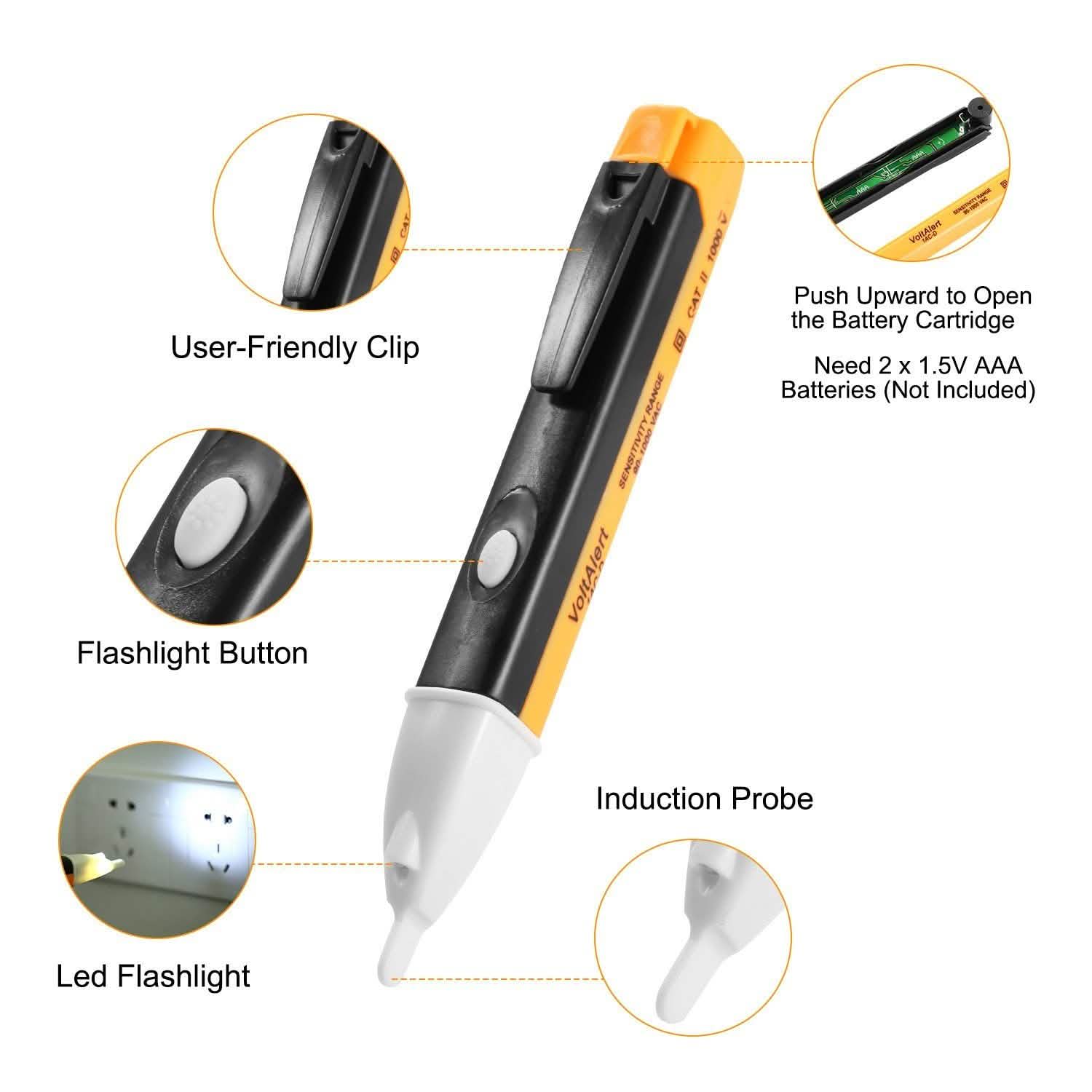 Testeur de tension sans contact avec lampe de poche