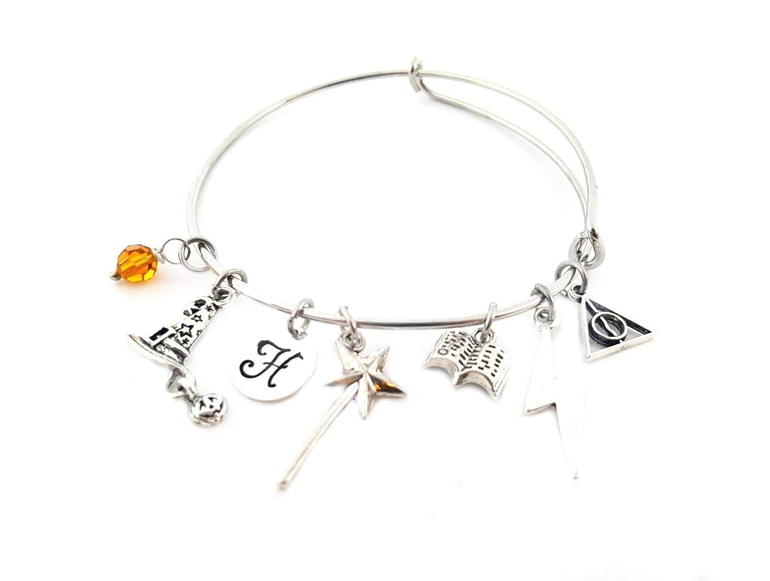 Bracelet breloques de sorcier – Inspiré de Harry Potter avec initiale et pierre de naissance personnalisées