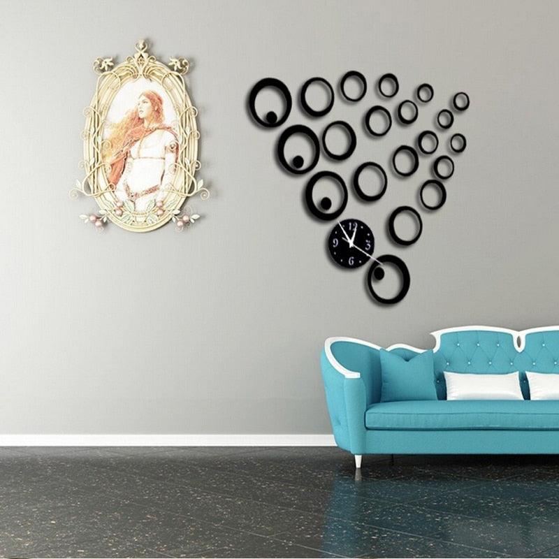 Horloge Murale 3D Quartz Miroir Acrylique Bulles Cercle Silencieuse Élégante et Intéressante Horloge Murale Décorative Créative Cadeau Décoration Montre Moderne Décoration de Salon