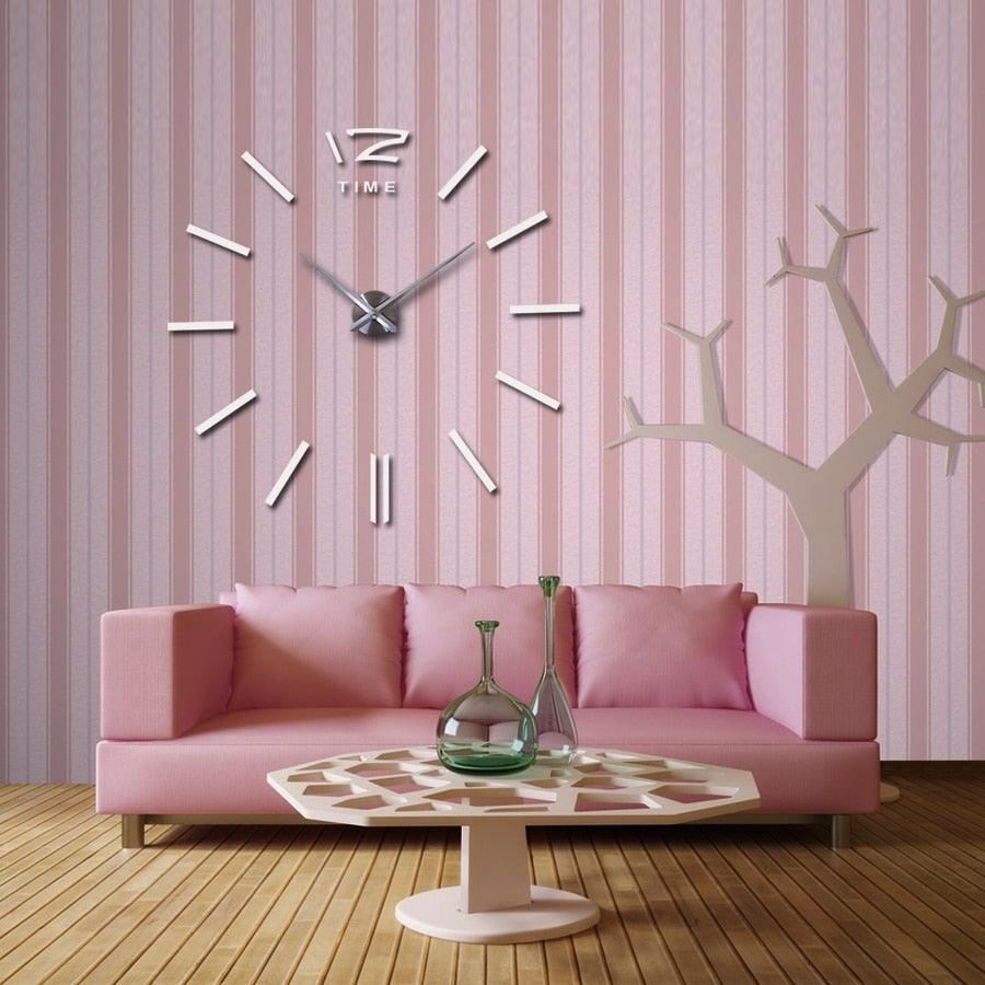 Horloge Murale Montre Horloges 3D Horloge Murale sans Cadre Grands Autocollants Décoration Murale pour Salon Chambre à Coucher Autocollants Miroir Acrylique 3D Salon Aiguille à Quartz Europe