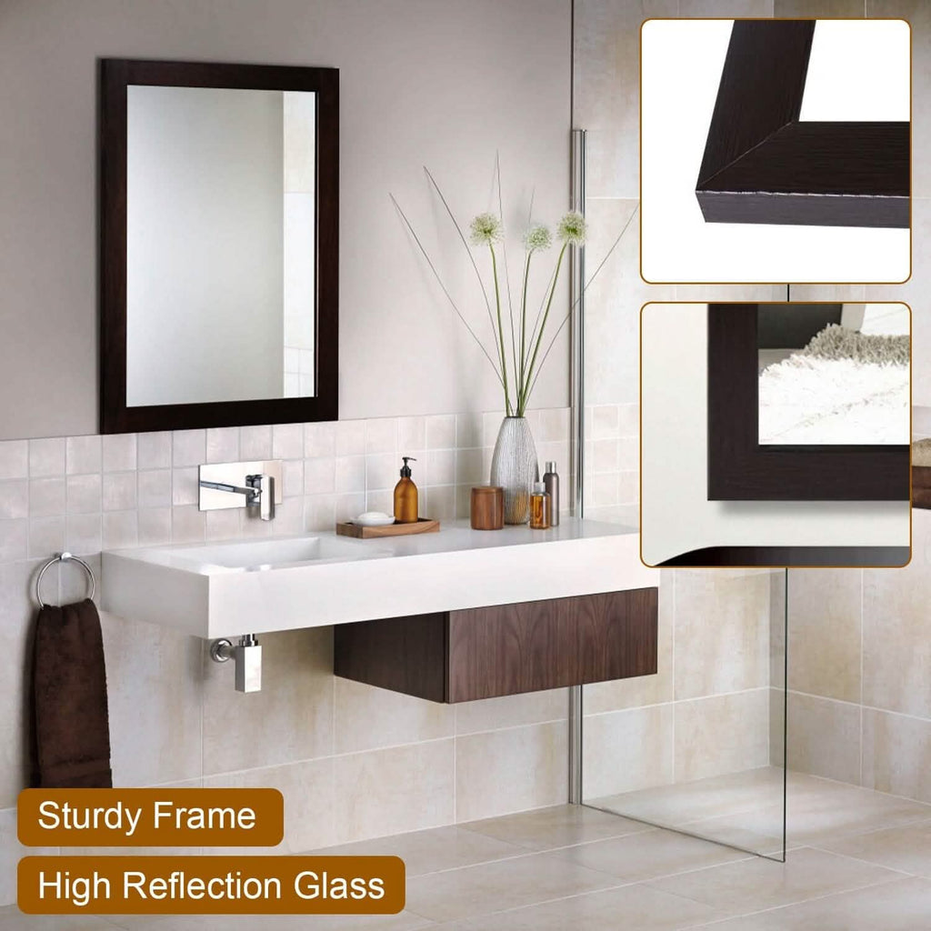 Miroir mural cadre effet bois rectangulaire miroir suspendu moderne
