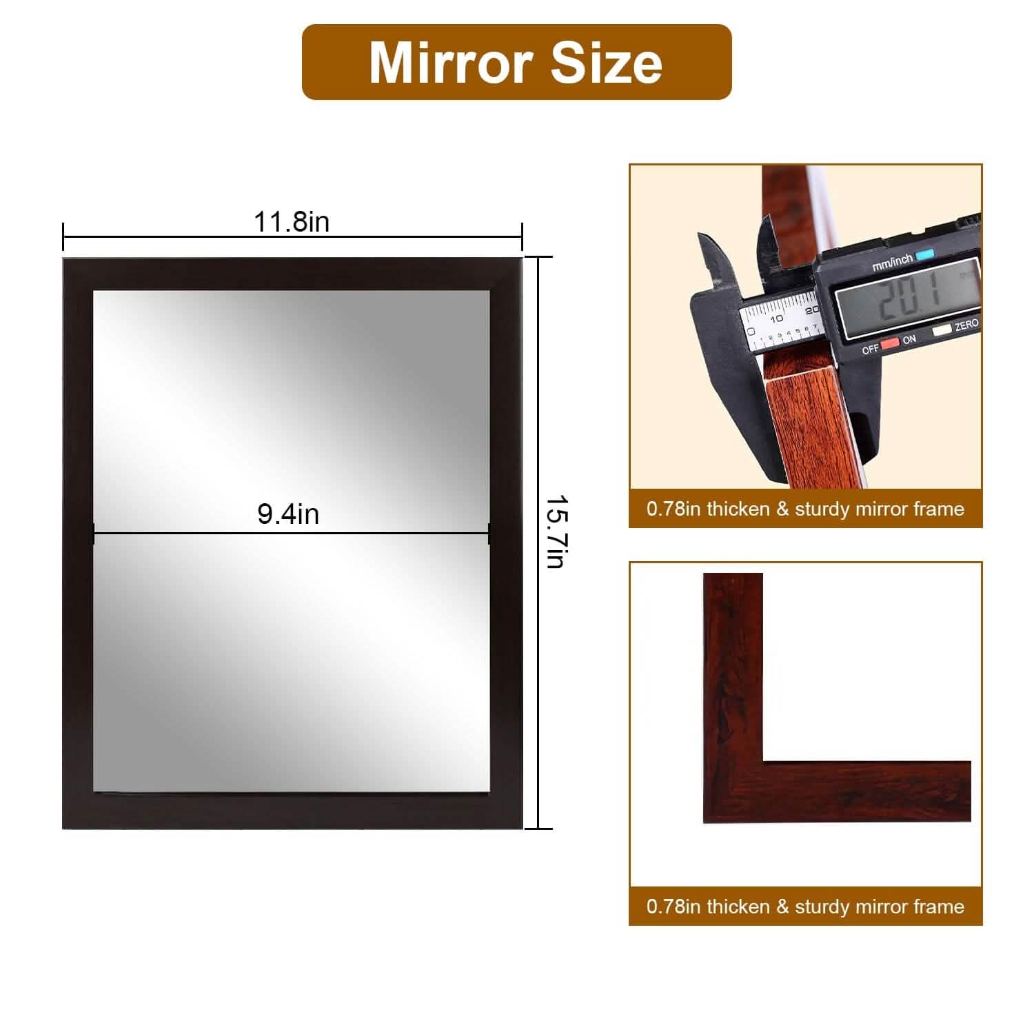 Miroir mural cadre effet bois rectangulaire miroir suspendu moderne