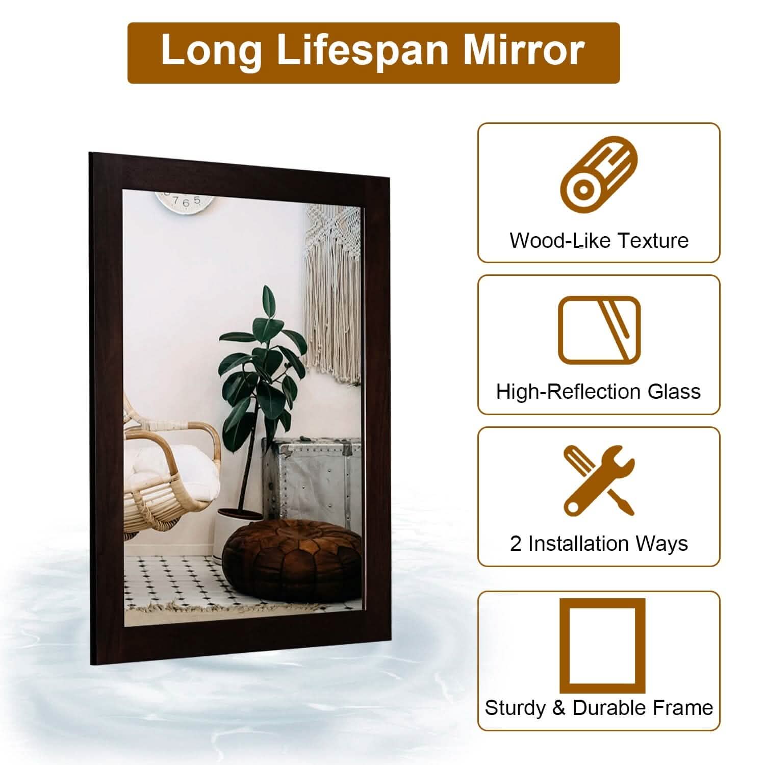 Miroir mural cadre effet bois rectangulaire miroir suspendu moderne