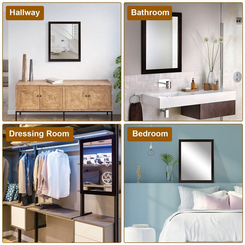 Miroir mural cadre effet bois rectangulaire miroir suspendu moderne