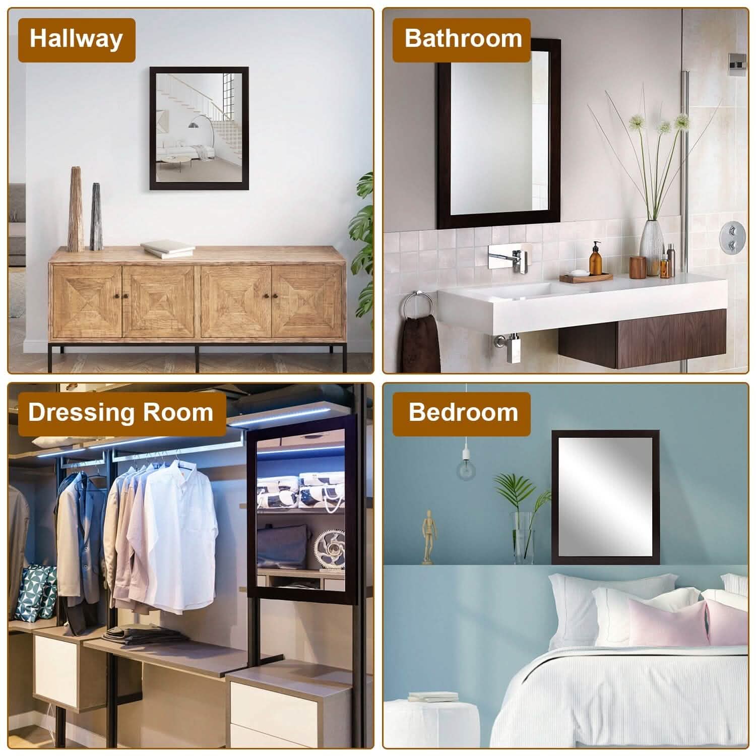Miroir mural cadre effet bois rectangulaire miroir suspendu moderne