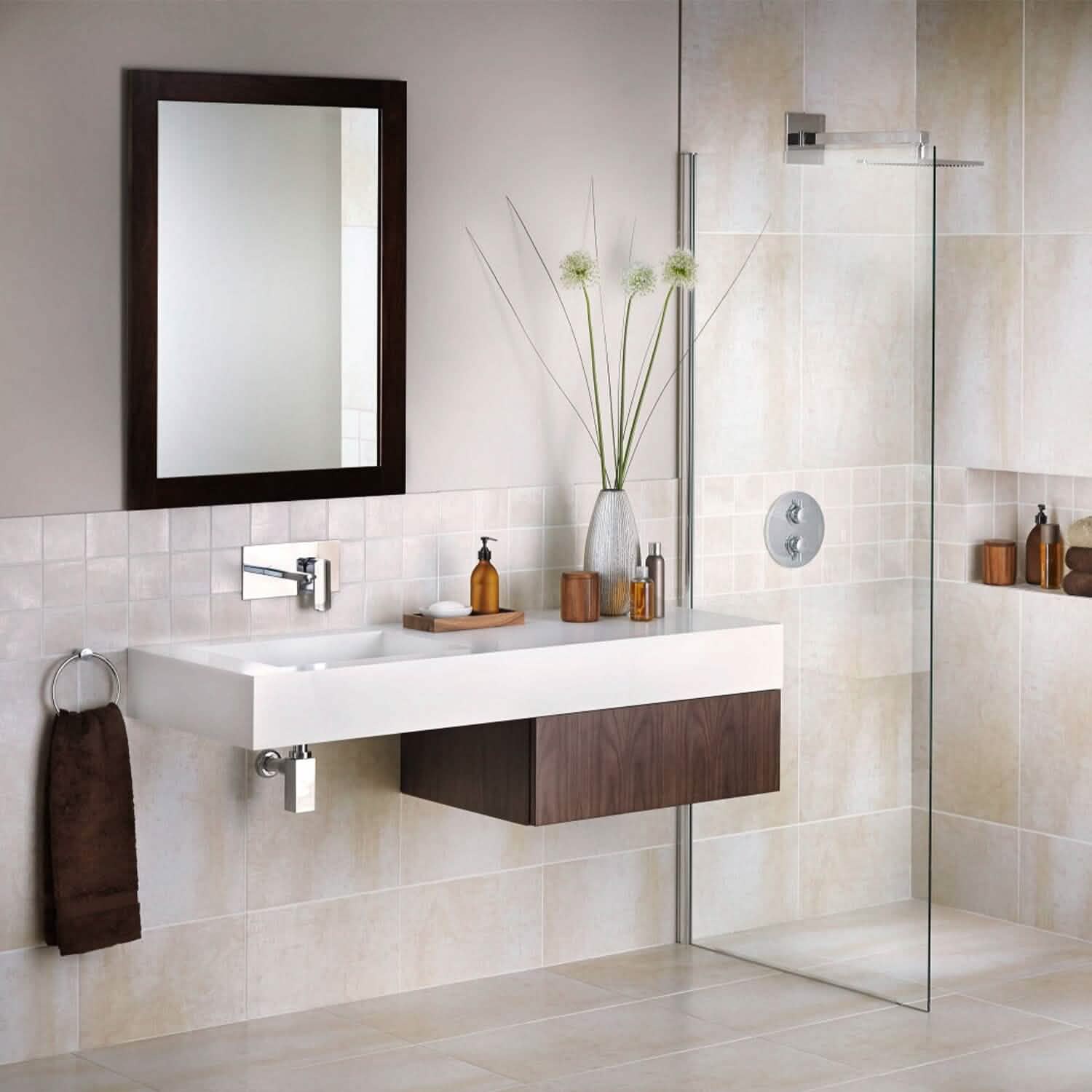Miroir mural cadre effet bois rectangulaire miroir suspendu moderne