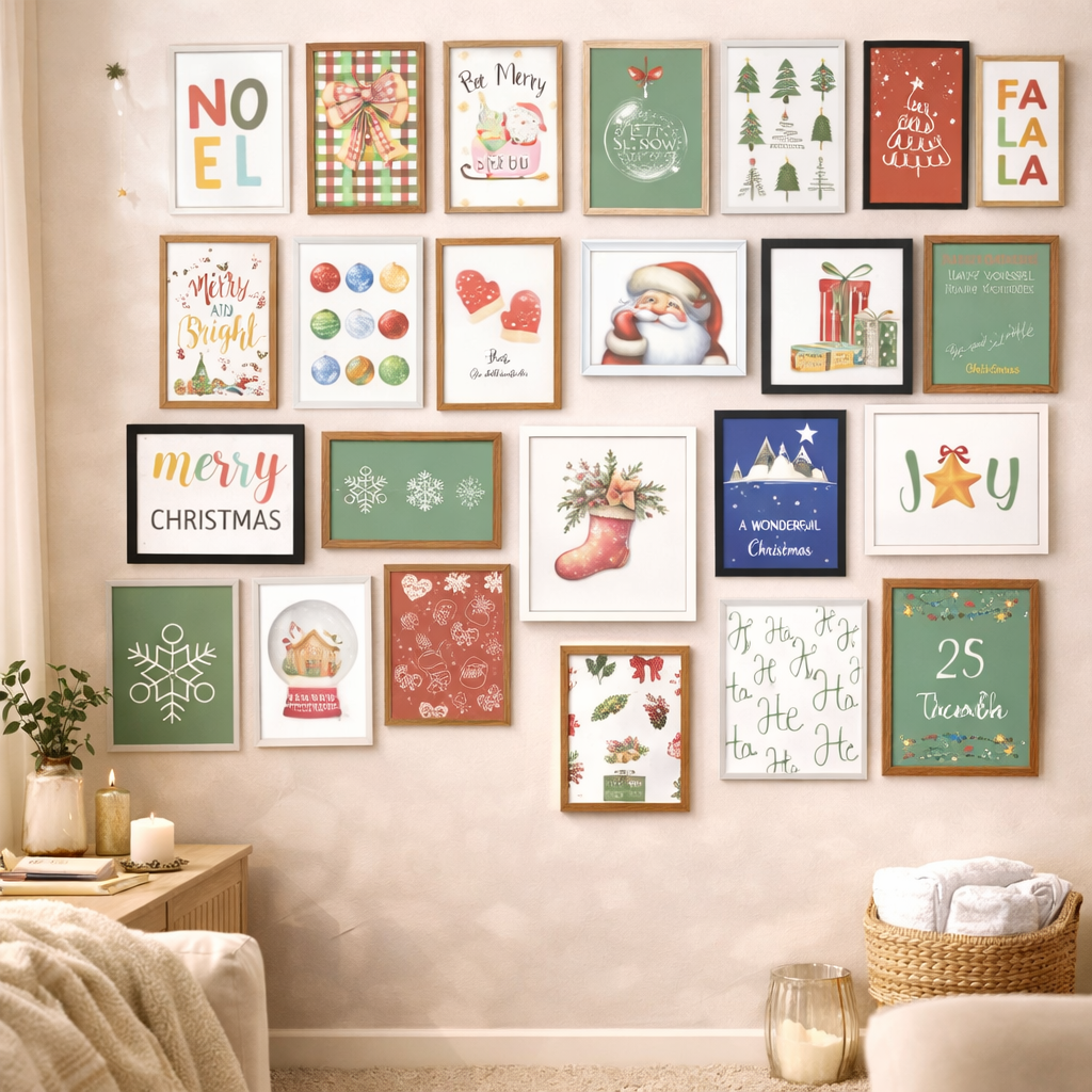 25 impressions d'art mural de Noël – Ensemble de cadres de vacances à imprimer – Téléchargement instantané PDF – Lot de décorations festives pour la maison