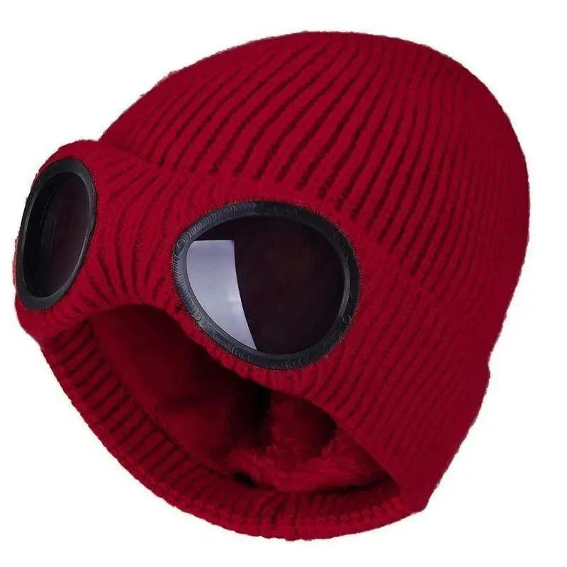 Bonnet en laine tricotée unisexe chaud classique avec lunettes, confortable, élégant, pour l'hiver, casquette de sport d'extérieur pour hommes et femmes, nouvelle mode, casquettes multifonctions