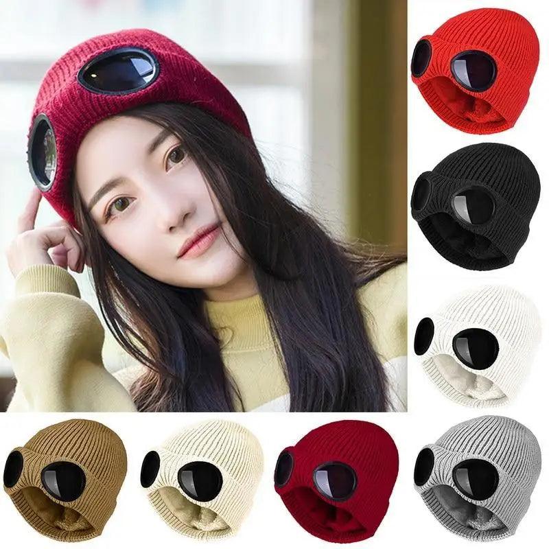 Bonnet en laine tricotée unisexe chaud classique avec lunettes, confortable, élégant, pour l'hiver, casquette de sport d'extérieur pour hommes et femmes, nouvelle mode, casquettes multifonctions