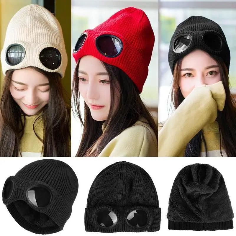 Bonnet en laine tricotée unisexe chaud classique avec lunettes, confortable, élégant, pour l'hiver, casquette de sport d'extérieur pour hommes et femmes, nouvelle mode, casquettes multifonctions