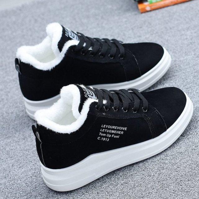 Chaussures d'hiver chaudes et confortables pour femmes, en peluche, décontractées, à lacets, baskets tendance, bottes de neige pour femmes, bottines fourrées, antidérapantes, à la cheville, baskets d'hiver douces