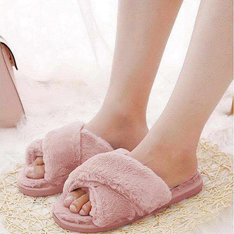 Pantoufles douces et moelleuses pour femmes, en fausse fourrure, antidérapantes, confortables, avec mémoire de forme, pour la maison