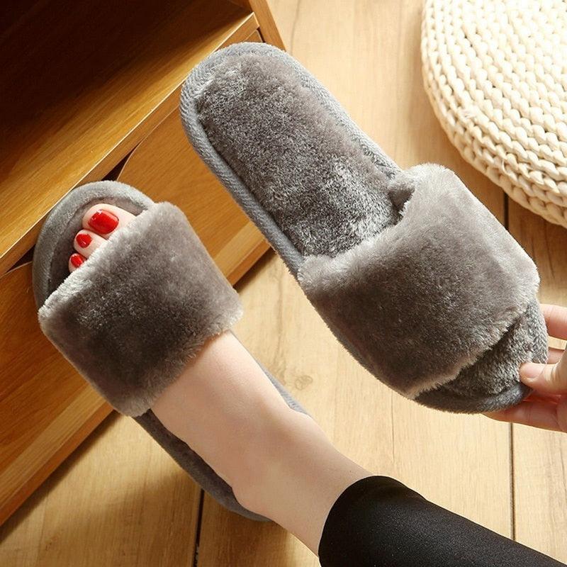 Pantoufles douces et moelleuses pour femmes, en fausse fourrure, antidérapantes, confortables, avec mémoire de forme, pour la maison
