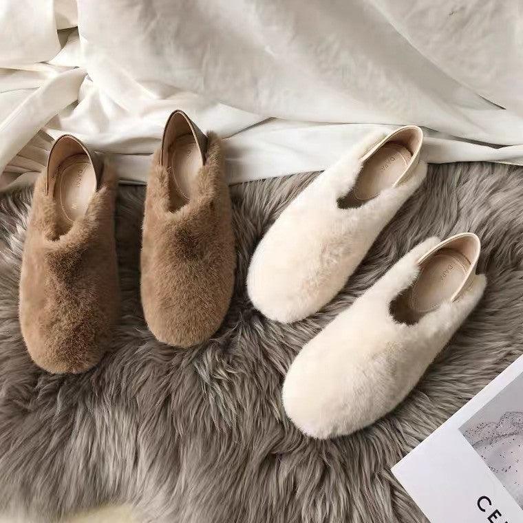 Chaussons Loafers Chauds en Fourrure pour Femmes Chaussures d'Hiver d'Intérieur Plates Fourrure Bout Rond Moelleux Chaussons Chauds en Laine Semelle Antidérapante en Mousse à Mémoire de Forme Chaussons d'Intérieur et d'Extérieur