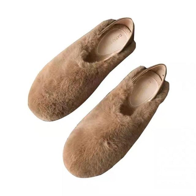 Chaussons Loafers Chauds en Fourrure pour Femmes Chaussures d'Hiver d'Intérieur Plates Fourrure Bout Rond Moelleux Chaussons Chauds en Laine Semelle Antidérapante en Mousse à Mémoire de Forme Chaussons d'Intérieur et d'Extérieur