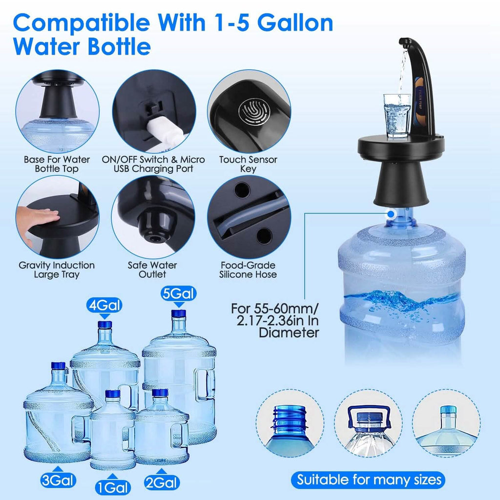 Distributeur d'eau Bouteille rechargeable USB Mini cruche d'eau pour les bouteilles d'eau de 1 à 5 gallons