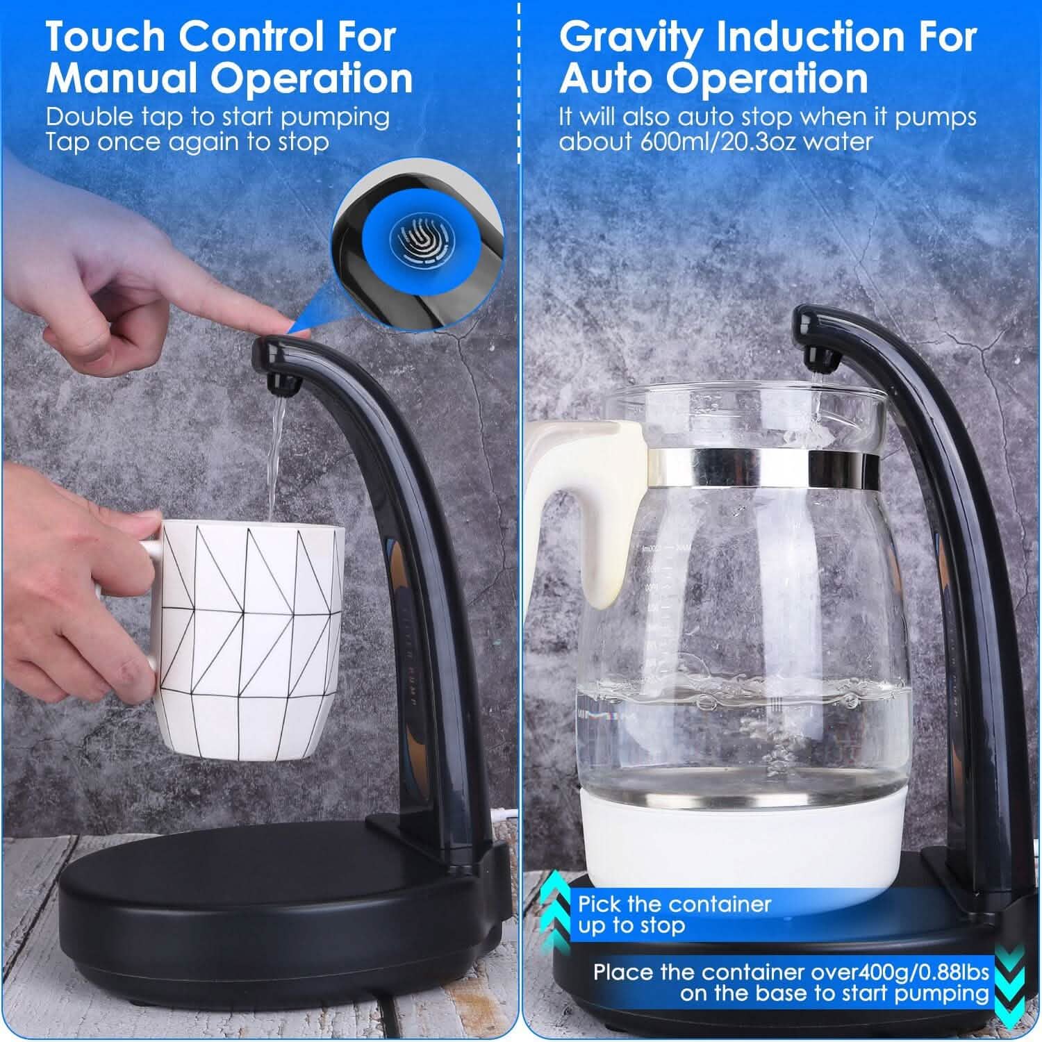 Distributeur d'eau Bouteille rechargeable USB Mini cruche d'eau pour les bouteilles d'eau de 1 à 5 gallons