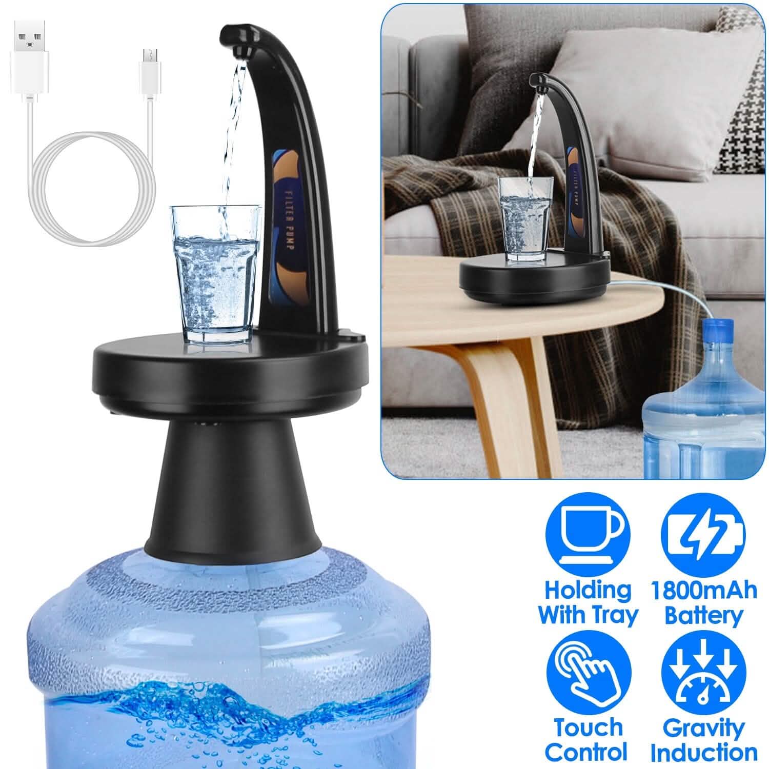 Distributeur d'eau Bouteille rechargeable USB Mini cruche d'eau pour les bouteilles d'eau de 1 à 5 gallons