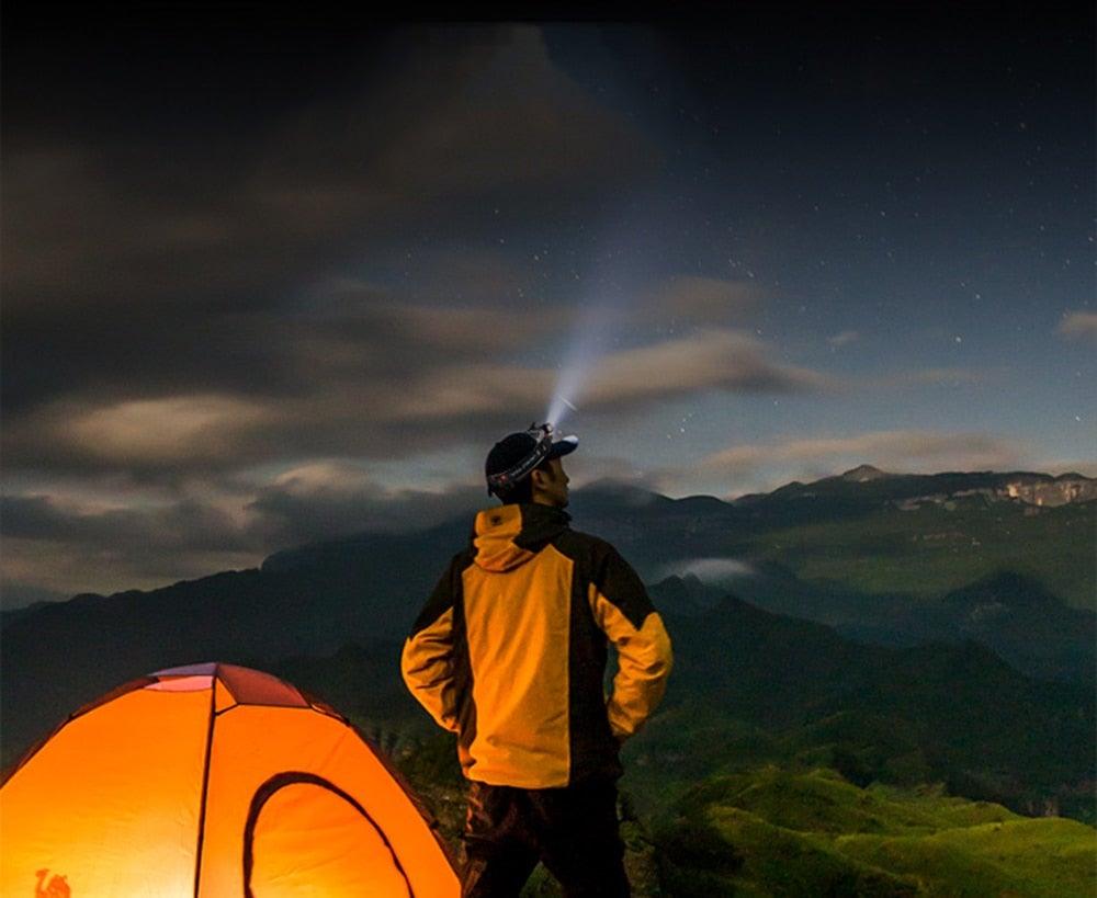 Lampe frontale LED USB étanche 2 modes d'éclairage avec aimant, rechargeable, batterie 18650 intégrée, lampe de poche de travail COB pour le camping, le cyclisme, la pêche