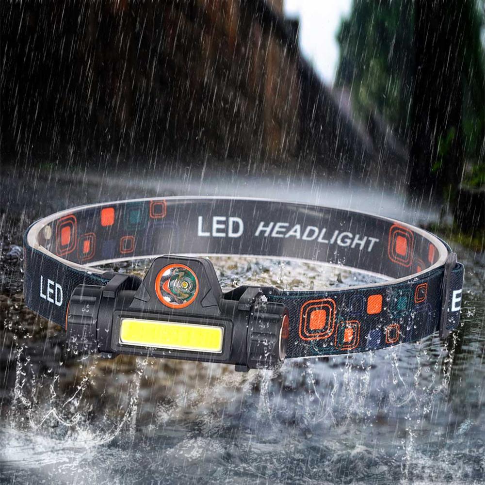 Lampe frontale LED USB étanche 2 modes d'éclairage avec aimant, rechargeable, batterie 18650 intégrée, lampe de poche de travail COB pour le camping, le cyclisme, la pêche