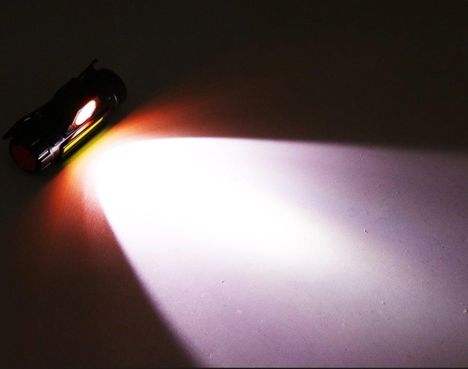 Lampe frontale LED USB étanche 2 modes d'éclairage avec aimant, rechargeable, batterie 18650 intégrée, lampe de poche de travail COB pour le camping, le cyclisme, la pêche