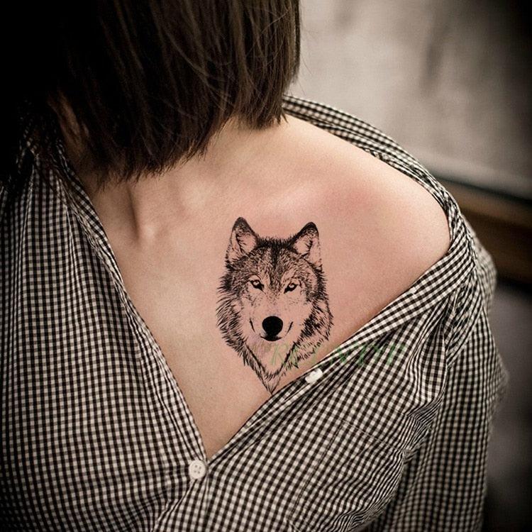 Autocollant de tatouage temporaire étanche pour animaux Loup Tatouage moderne Pied Cou Tatouages de luxe pour hommes et femmes