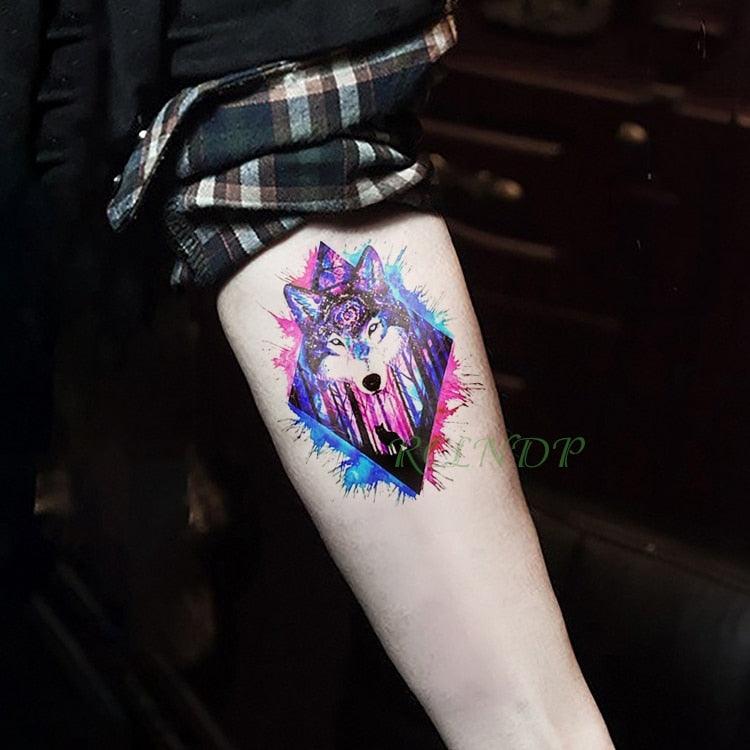 Autocollant de tatouage temporaire étanche pour animaux Loup Tatouage moderne Pied Cou Tatouages de luxe pour hommes et femmes