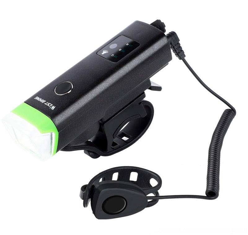 Éclairage de Vélo Étanche Lampe Frontale Intelligente Avec Klaxon USB Rechargeable Phare de Vélo LED Puissant Lumineux pour Adultes, Vélo de Route et Sécurité à Vélo