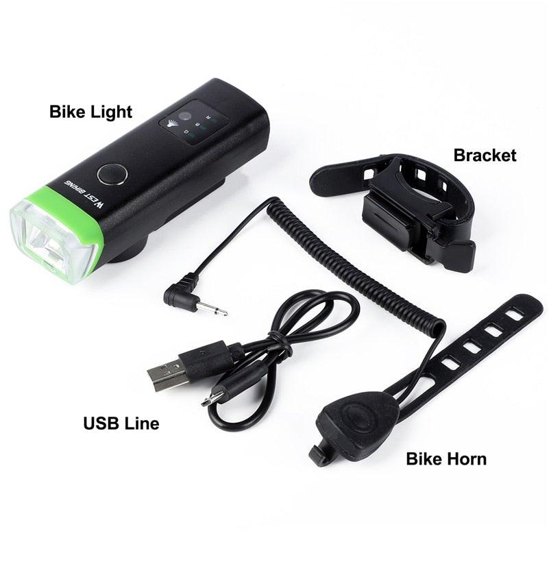 Éclairage de Vélo Étanche Lampe Frontale Intelligente Avec Klaxon USB Rechargeable Phare de Vélo LED Puissant Lumineux pour Adultes, Vélo de Route et Sécurité à Vélo