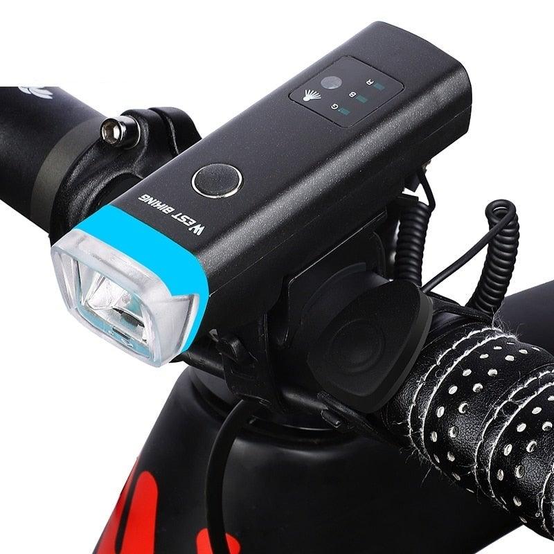 Éclairage de Vélo Étanche Lampe Frontale Intelligente Avec Klaxon USB Rechargeable Phare de Vélo LED Puissant Lumineux pour Adultes, Vélo de Route et Sécurité à Vélo