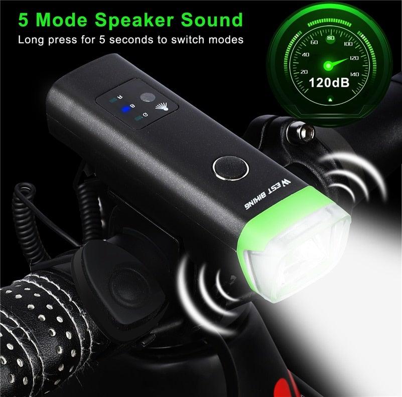Éclairage de Vélo Étanche Lampe Frontale Intelligente Avec Klaxon USB Rechargeable Phare de Vélo LED Puissant Lumineux pour Adultes, Vélo de Route et Sécurité à Vélo