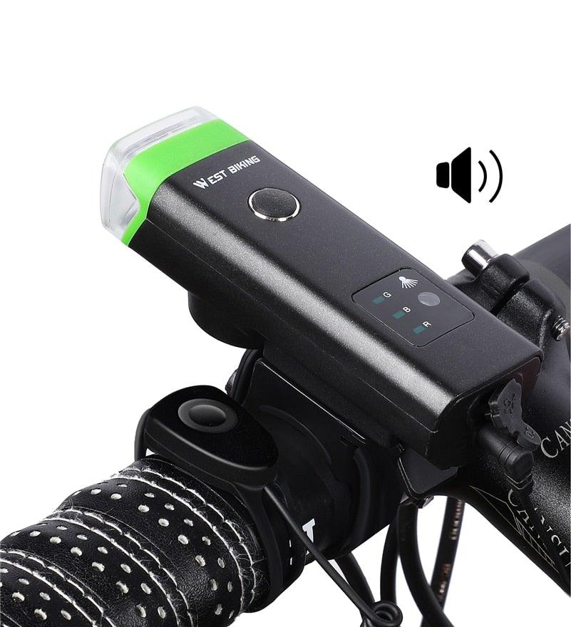 Éclairage de Vélo Étanche Lampe Frontale Intelligente Avec Klaxon USB Rechargeable Phare de Vélo LED Puissant Lumineux pour Adultes, Vélo de Route et Sécurité à Vélo
