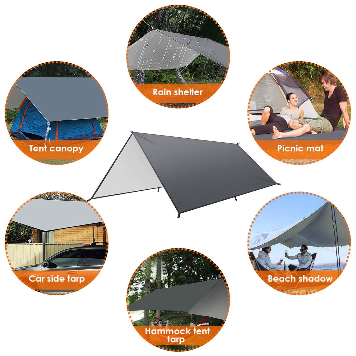 Kit Bâche de Camping Étanche Auvent Tente Abri Pluie Portable