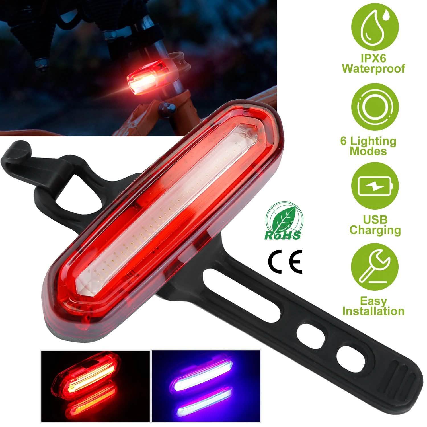 Lampe d'avertissement de vélo à LED rechargeable USB étanche