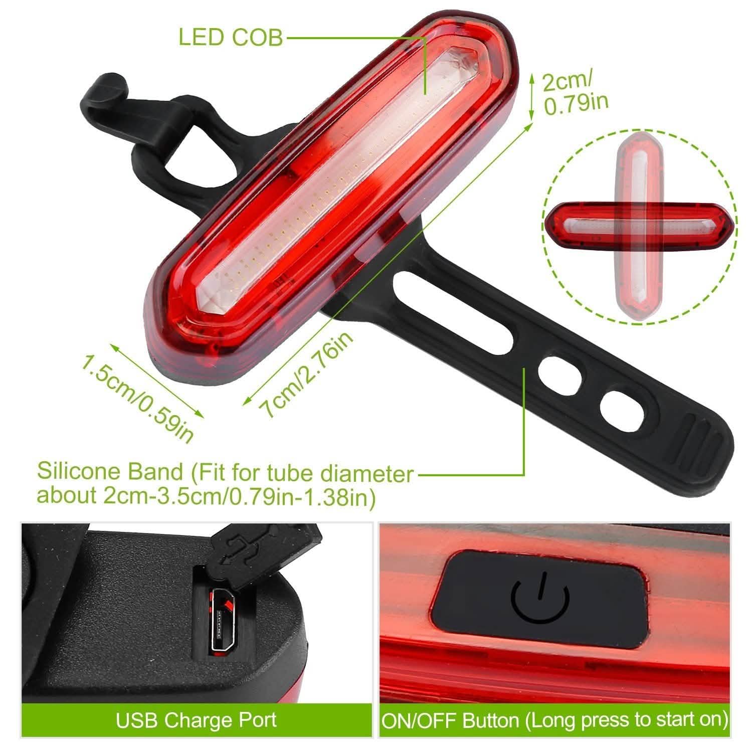 Lampe d'avertissement de vélo à LED rechargeable USB étanche