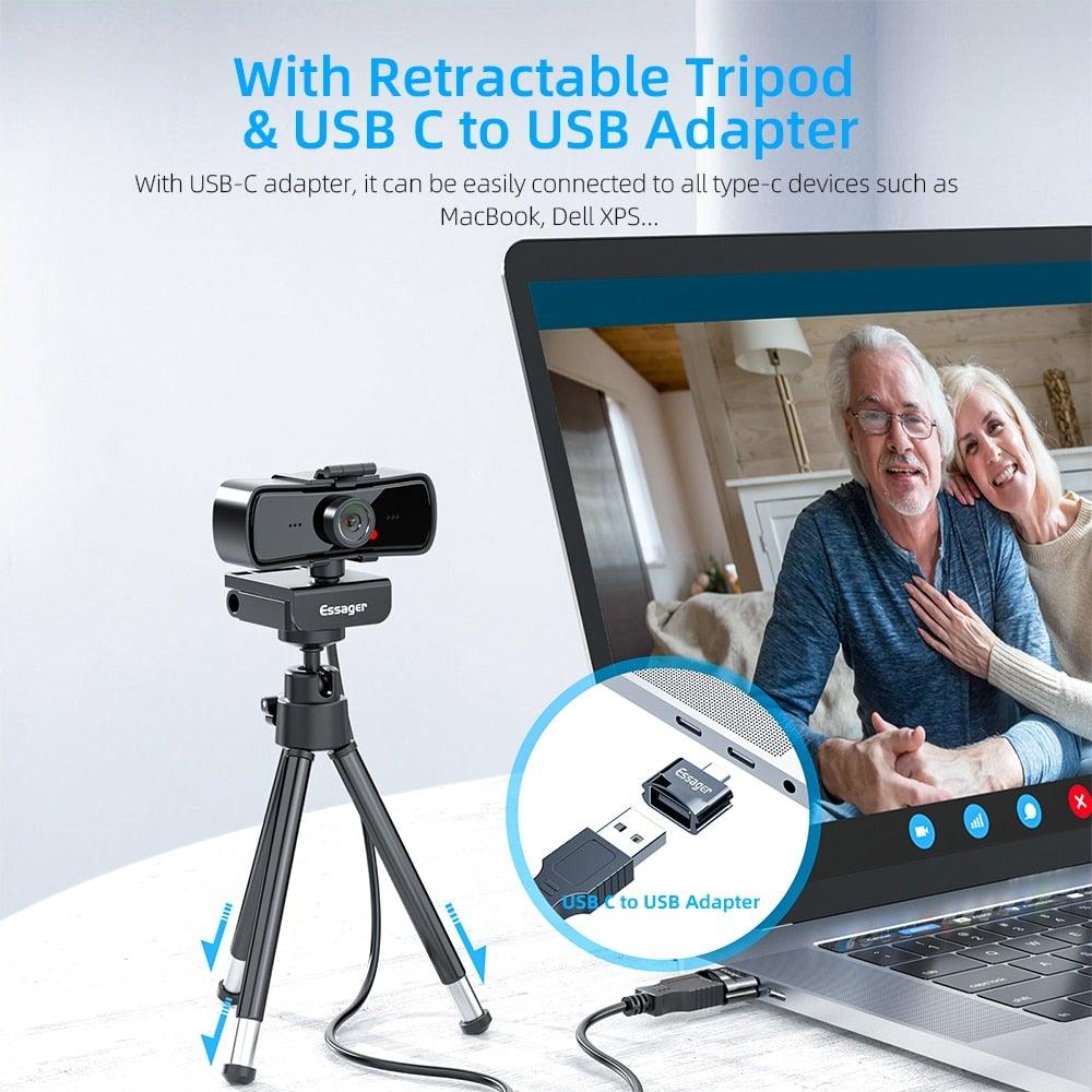 Webcam 2K Full HD Caméra Web pour PC Ordinateur Portable USB Caméra Web avec Microphone Autofocus WebCam Conférence et Appel Vidéo