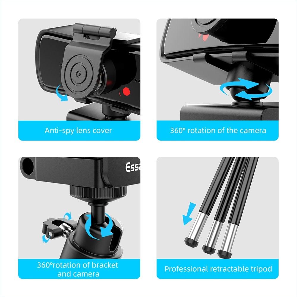 Webcam 2K Full HD Caméra Web pour PC Ordinateur Portable USB Caméra Web avec Microphone Autofocus WebCam Conférence et Appel Vidéo