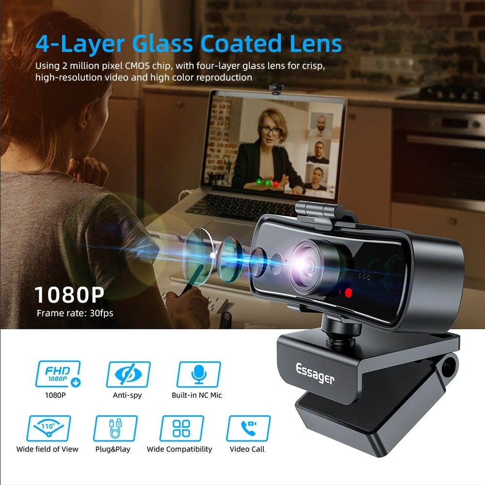 Webcam 2K Full HD Caméra Web pour PC Ordinateur Portable USB Caméra Web avec Microphone Autofocus WebCam Conférence et Appel Vidéo