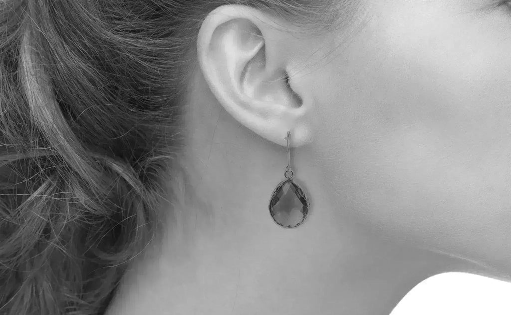 Boucles d'oreilles pendantes Petite Quartz Fumé Or Rose